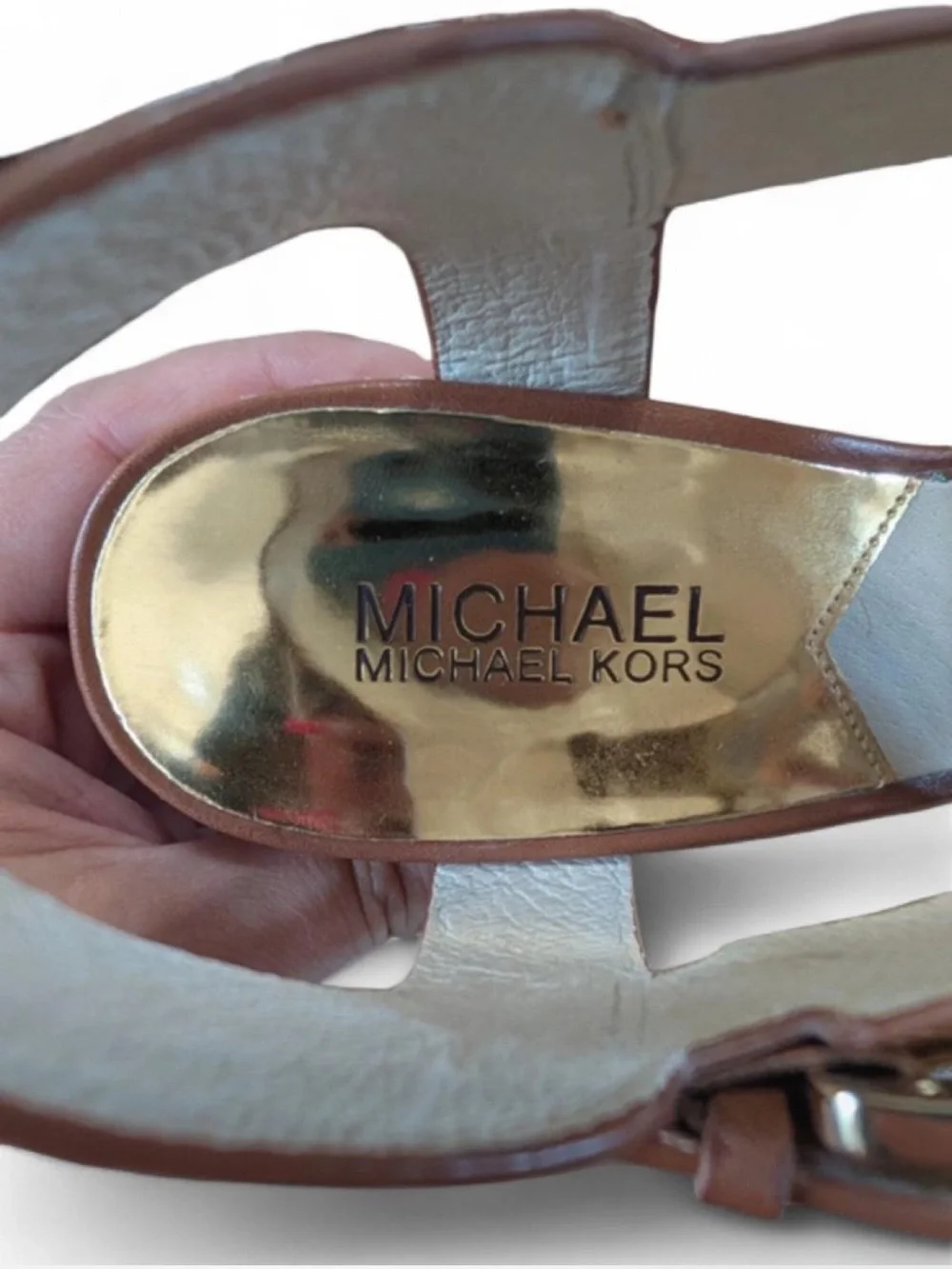 Michael Kors Brown Leather Espadrille Wedge Sandals